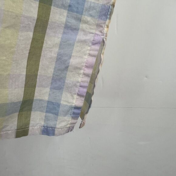 Talbots Size M Ruffle Tunic Top Rainbow Plaid Lightweight Ladder Trim Split Neck - Picture 6 of 13